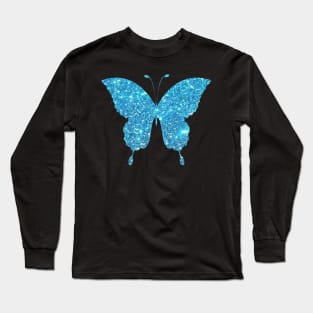 Blue Sky Faux Glitter Butterfly Long Sleeve T-Shirt